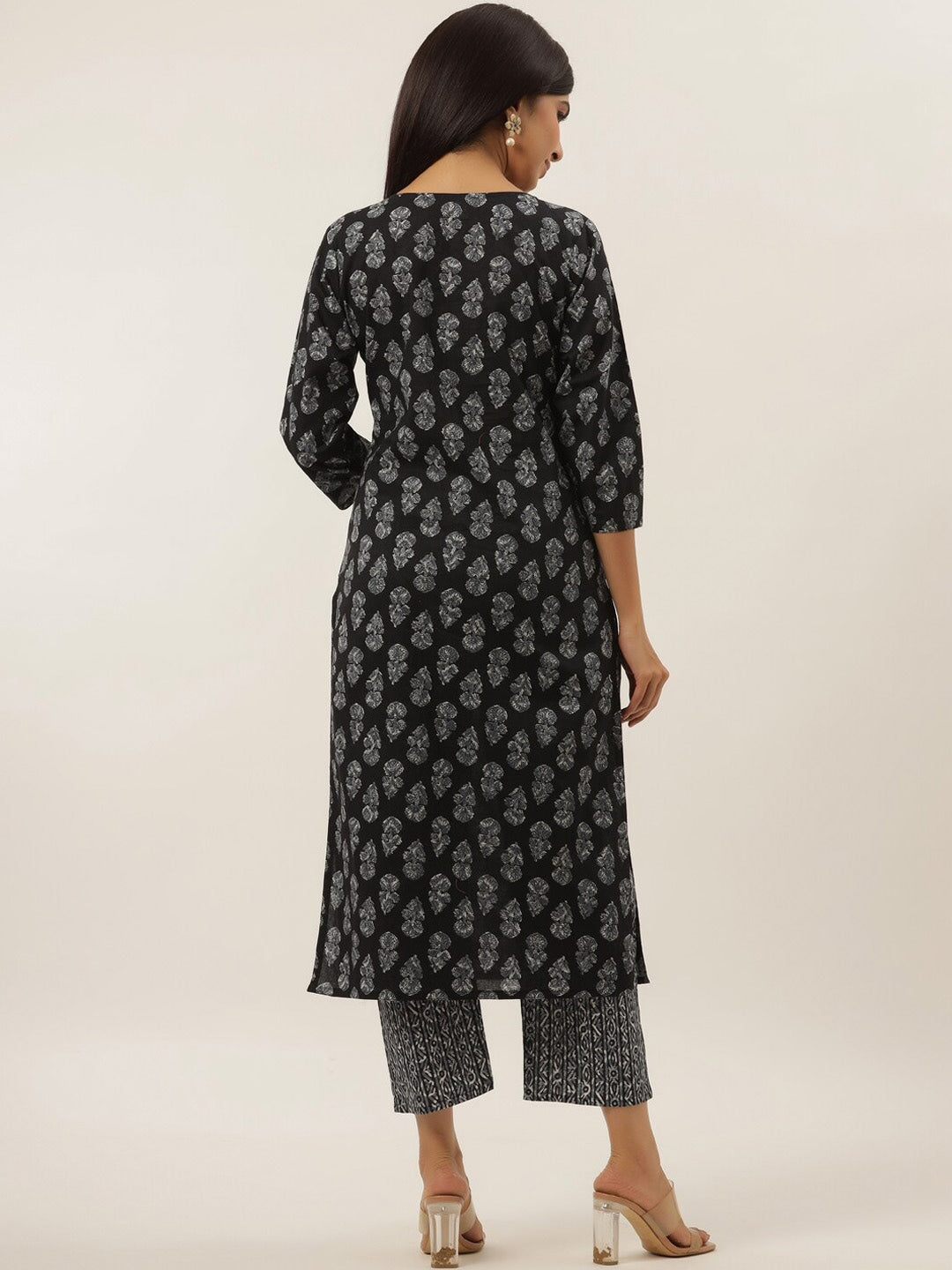 Black Ethnic Motifs Cotton Kurta Set-Yufta Store-6201SETBKS