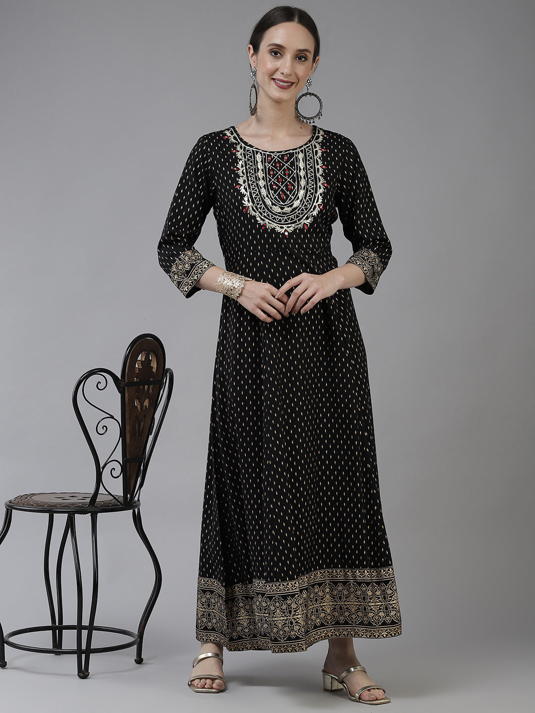 Black Ethnic Motifs Dress