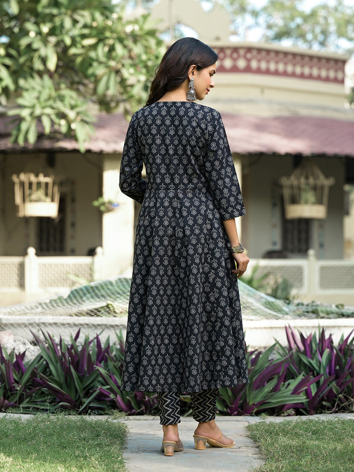 Black Floral,Sequins_Work Kurta Trouser with Dupatta Set-Yufta Store-1822SKDBKS