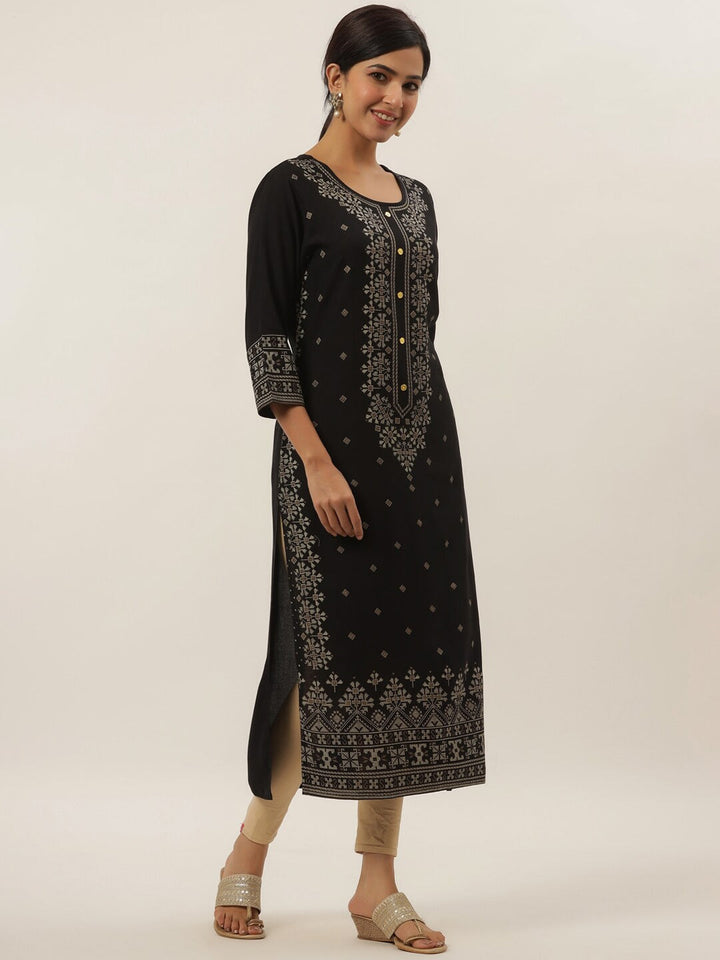 Black Geometric Print Kurta-Yufta Store-5810KURBKS