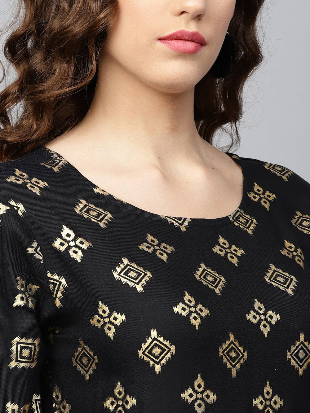 Black & Golden Printed Kurta-Yufta Store-YUFDGSET1786S