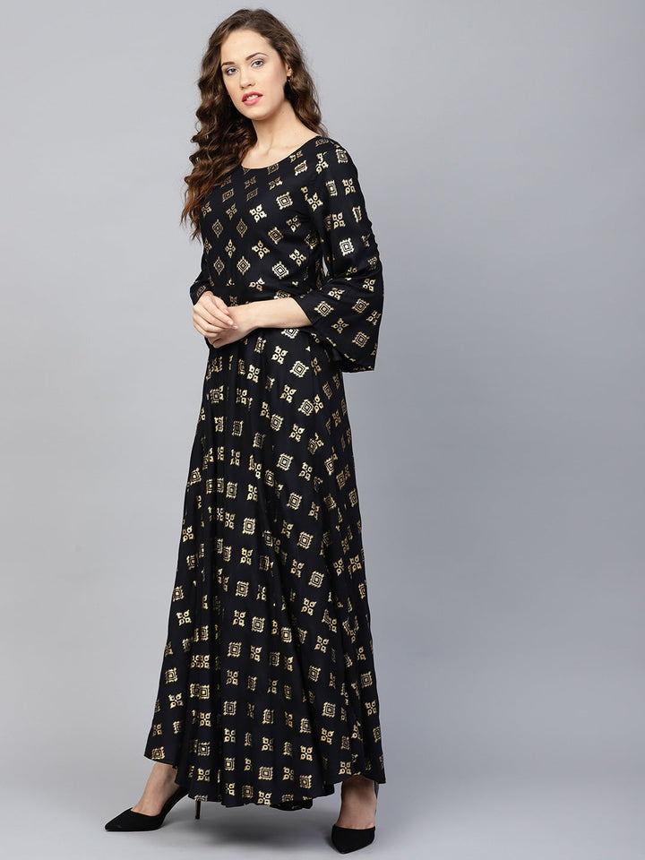 Black & Golden Printed Kurta-Yufta Store-YUFDGSET1786S