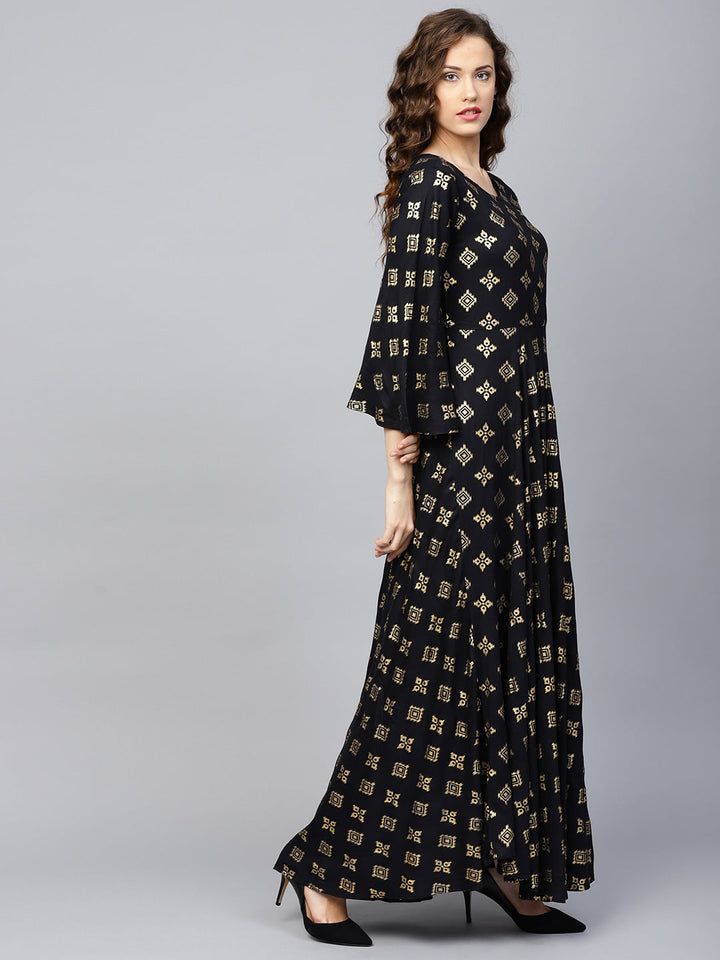 Black & Golden Printed Kurta-Yufta Store-YUFDGSET1786S