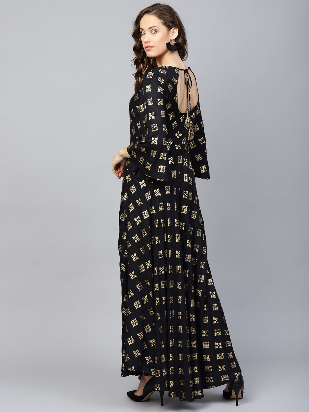 Black & Golden Printed Kurta-Yufta Store-YUFDGSET1786S