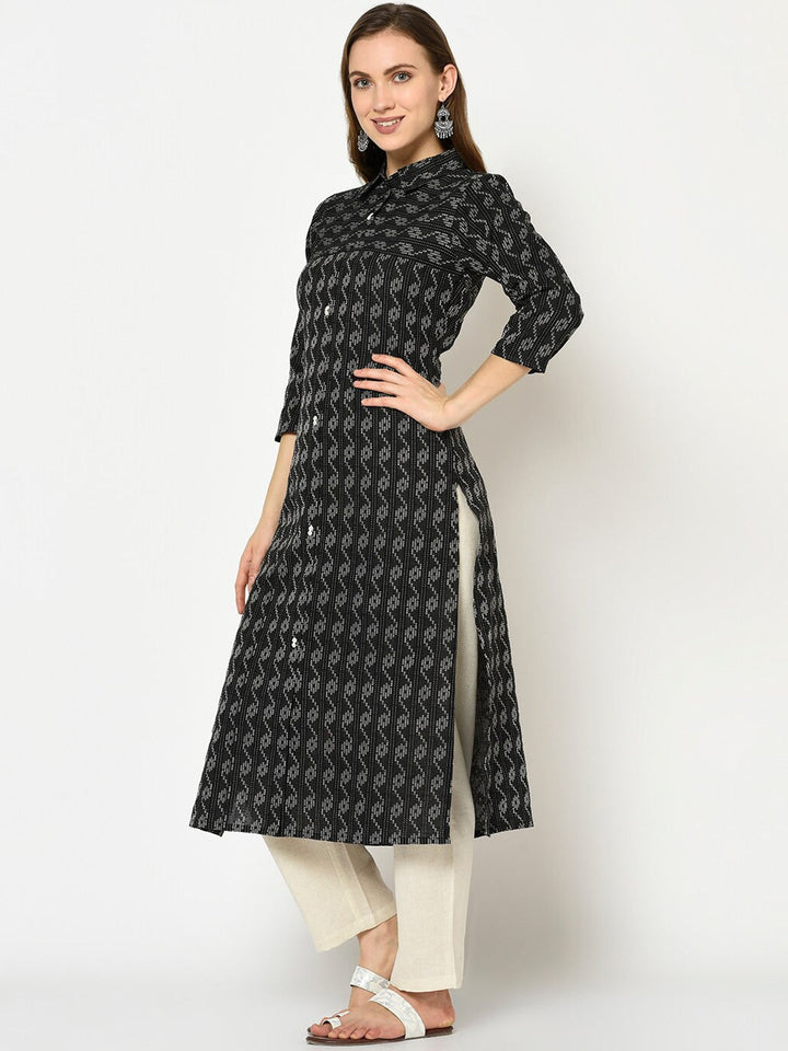 Black & Grey A-Line Kurta-Yufta Store-7510KURBKS