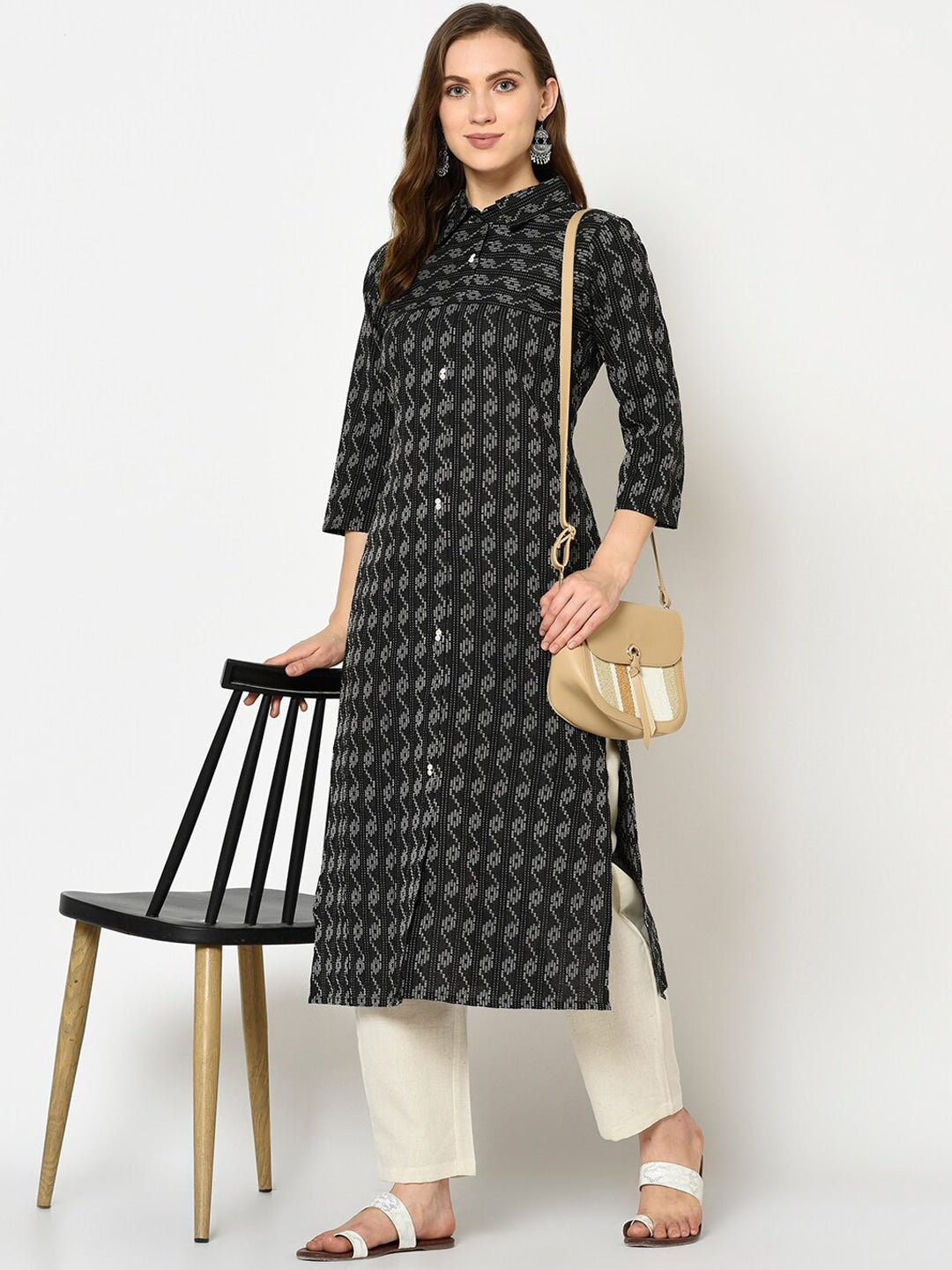 Black & Grey A-Line Kurta-Yufta Store-7510KURBKS