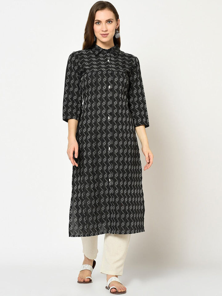 Black & Grey A-Line Kurta-Yufta Store-7510KURBKS