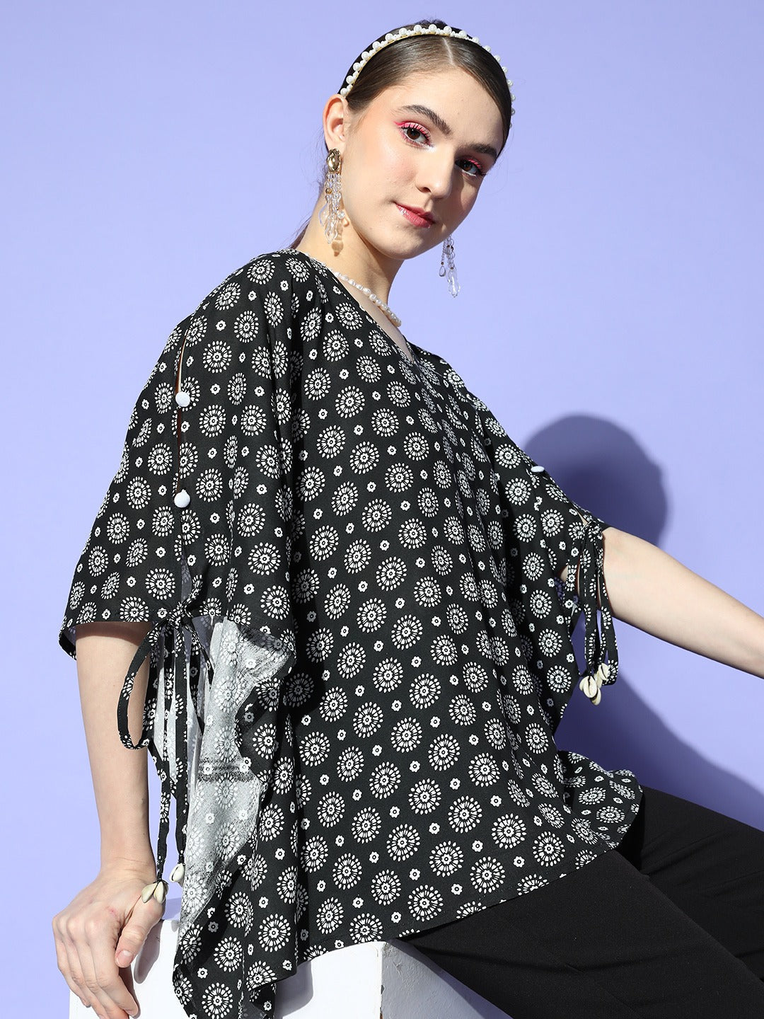 Black Kaftan Top-Yufta Store-8166TOPBKXS