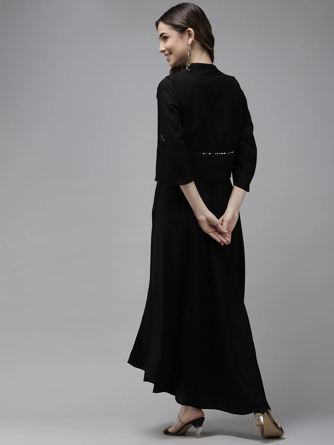 Black Midi Dress With Jacket-Yufta Store-9735DRSBKS