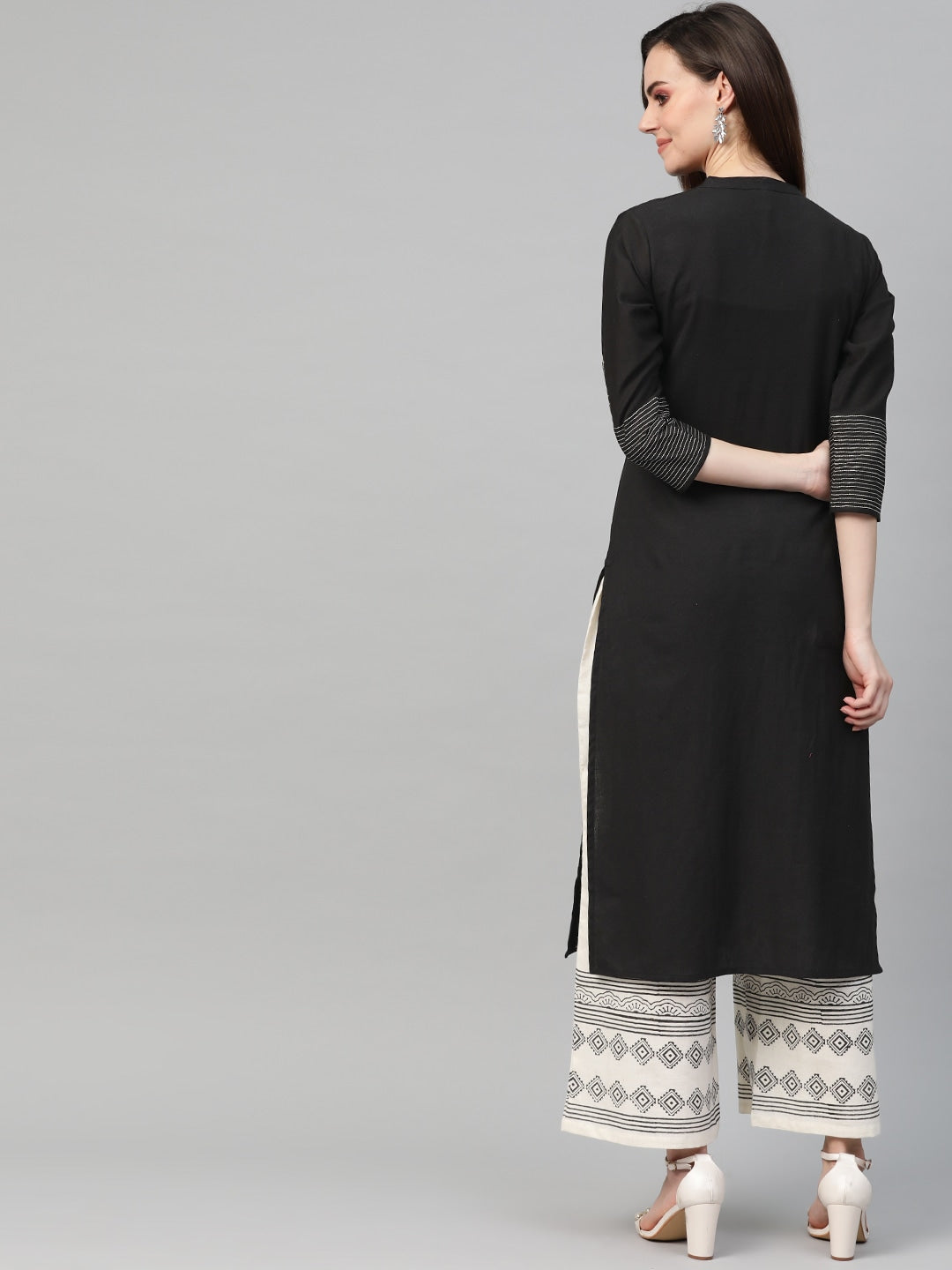 Black & Off-White Embroidered Kurta Set-Yufta Store-7319SETBKS