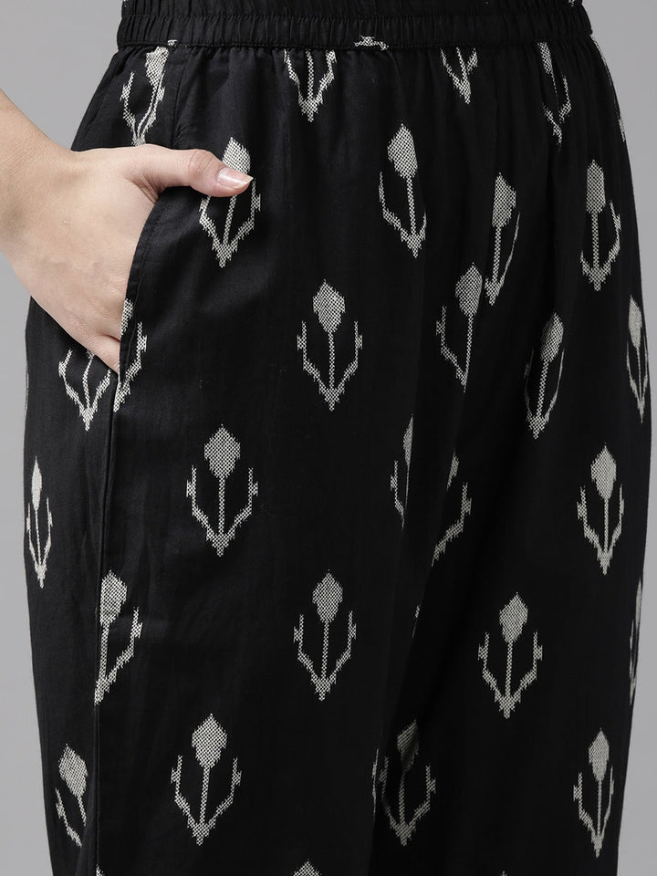 Black & Off-White Printed Dupatta Set-Yufta Store-9450SKDBKS