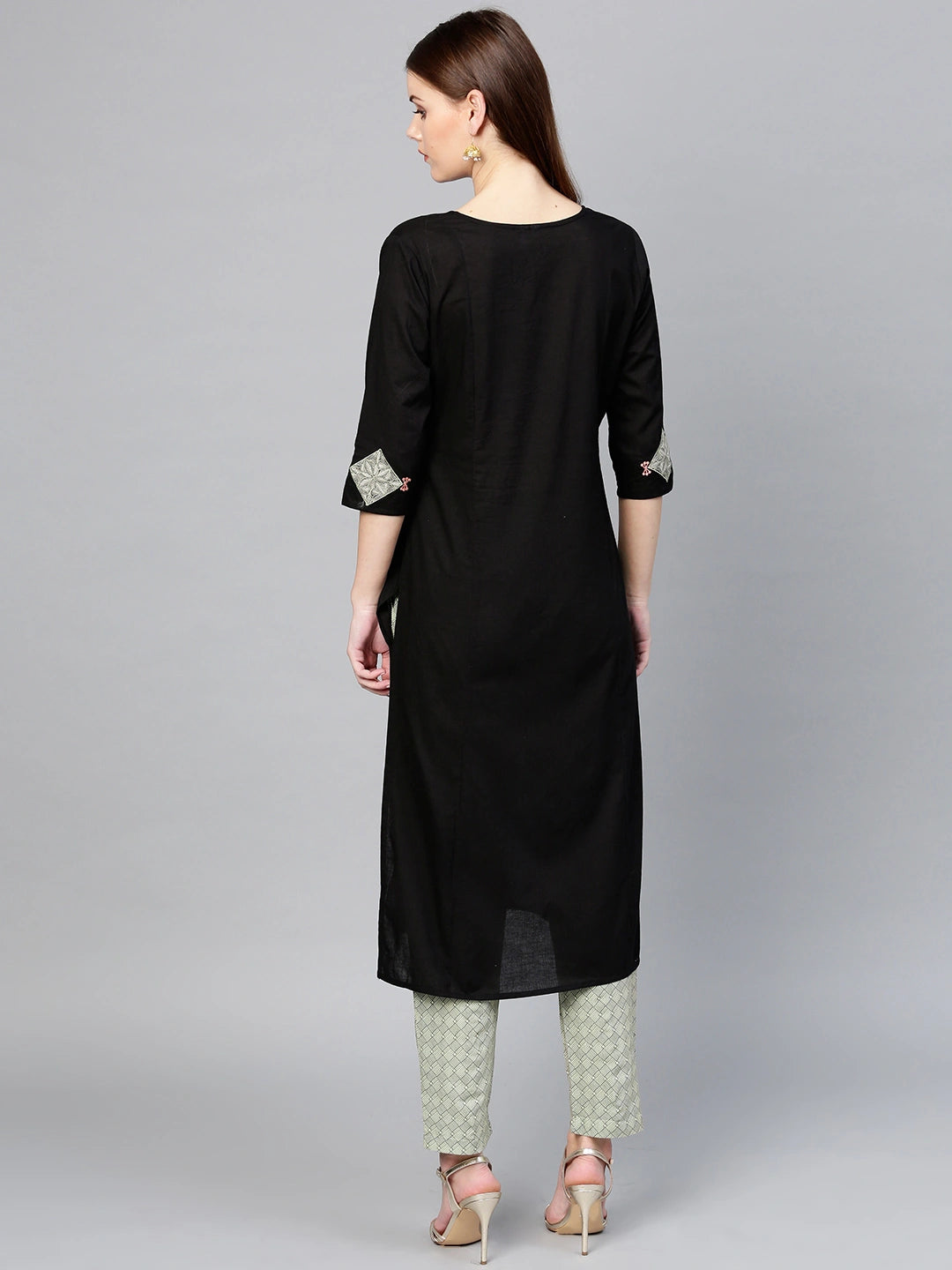 Black & Off-White Solid Kurta Set-Yufta Store-YUFDGSET2099S