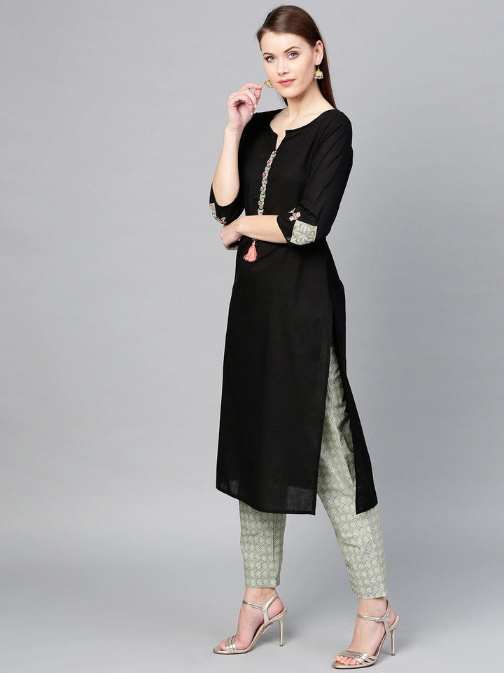 Black & Off-White Solid Kurta Set-Yufta Store-YUFDGSET2099S