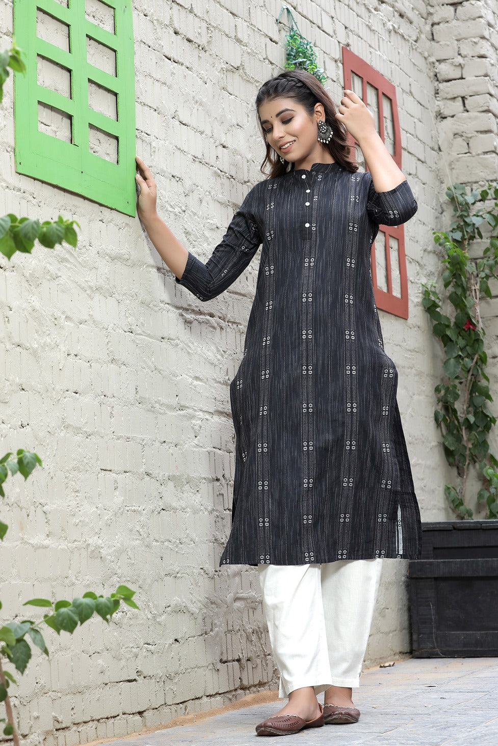 Black & Offwhite Straight Kurta-Yufta Store-9132KURBKM