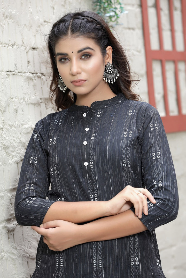 Black & Offwhite Straight Kurta-Yufta Store-9132KURBKM