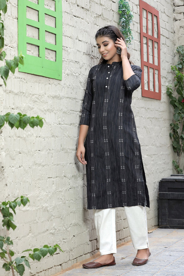 Black & Offwhite Straight Kurta-Yufta Store-9132KURBKM