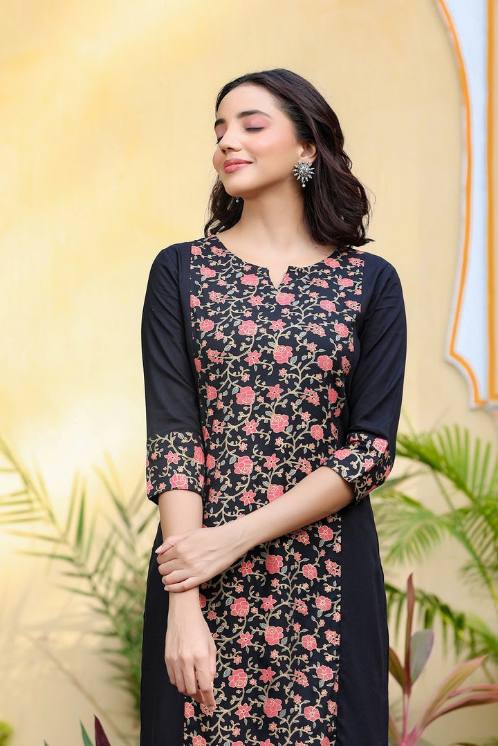 Black & Pink printed Kurta Set-Yufta Store-7758SETBKS