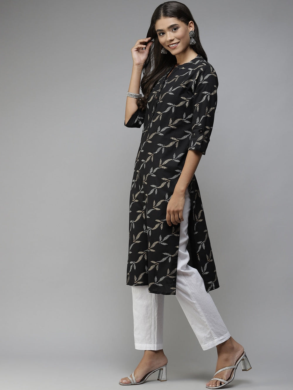 Black Printed Cotton Kurta-Yufta Store-5707KURBKM