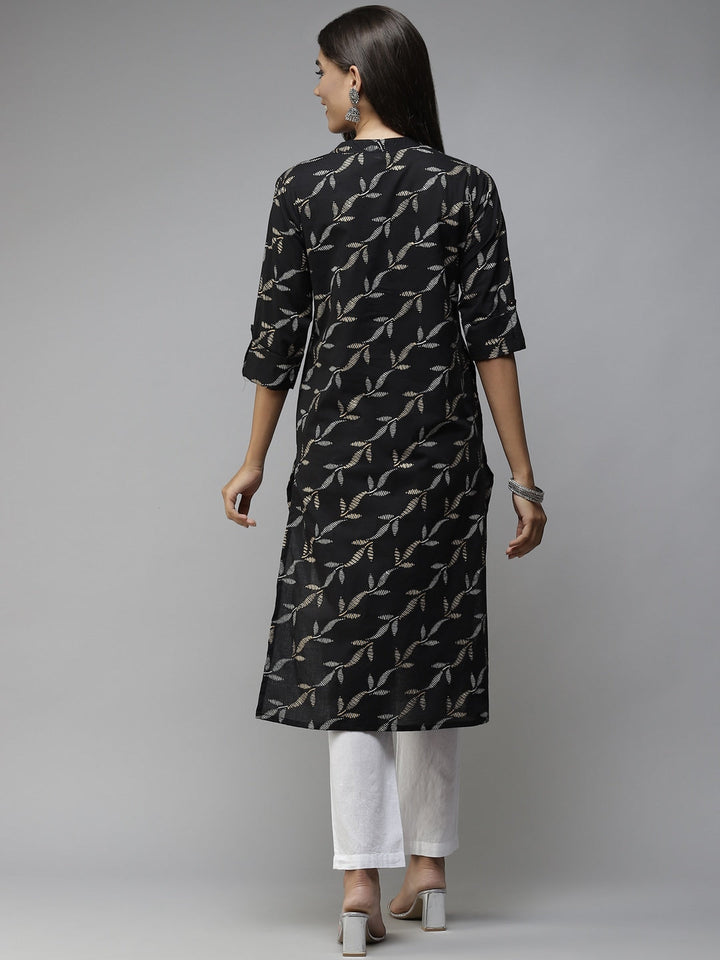 Black Printed Cotton Kurta-Yufta Store-5707KURBKM