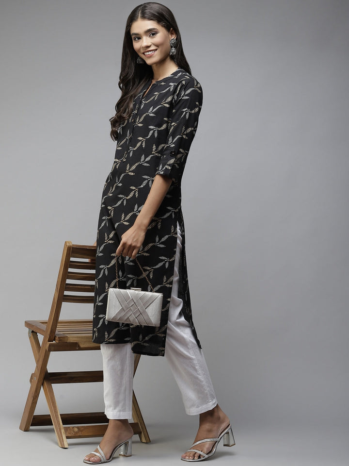 Black Printed Cotton Kurta-Yufta Store-5707KURBKM