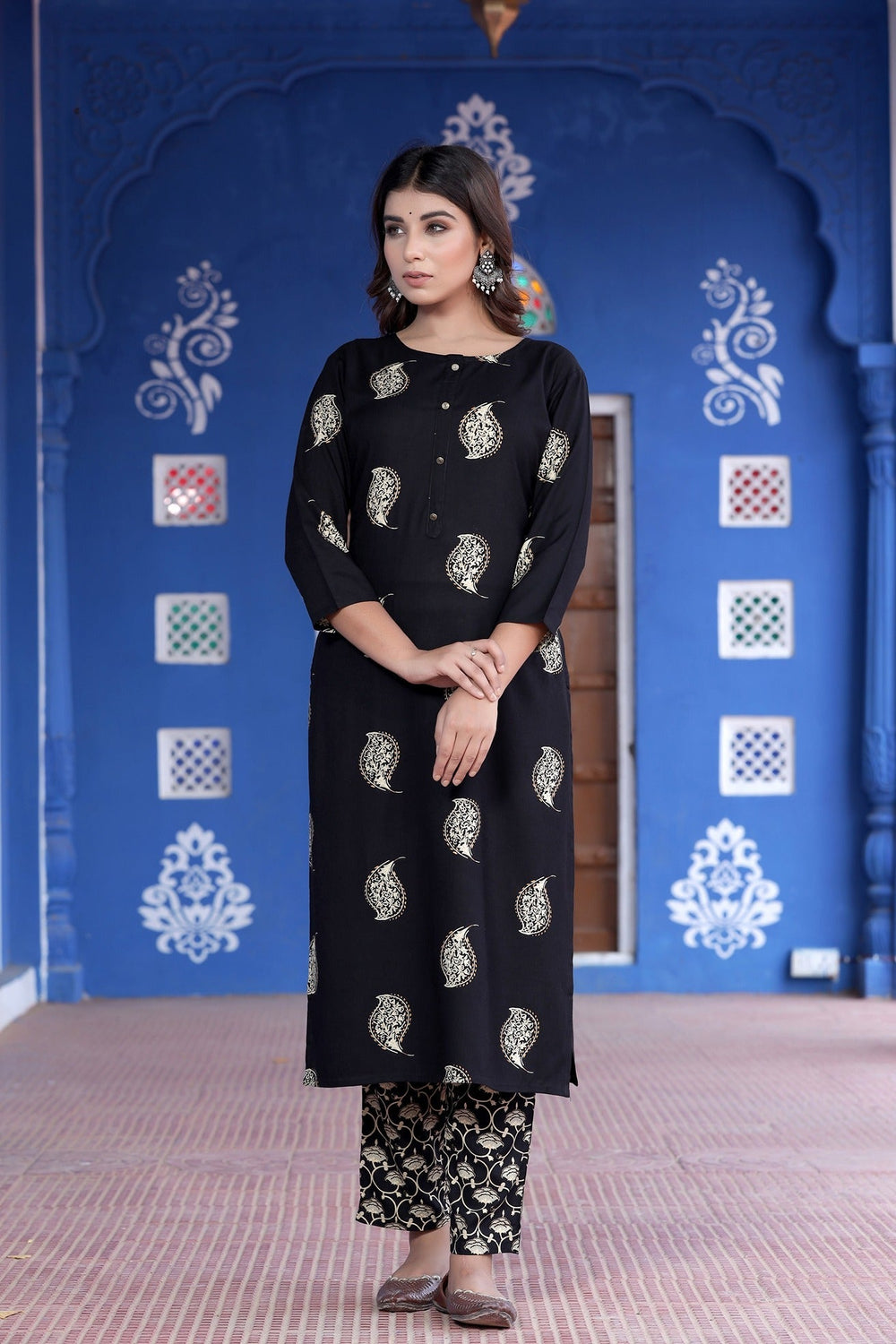 Black Printed Kurta Set-Yufta Store-7731SETBKS