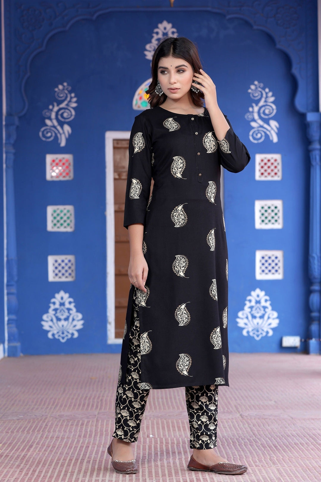 Black Printed Kurta Set-Yufta Store-7731SETBKS