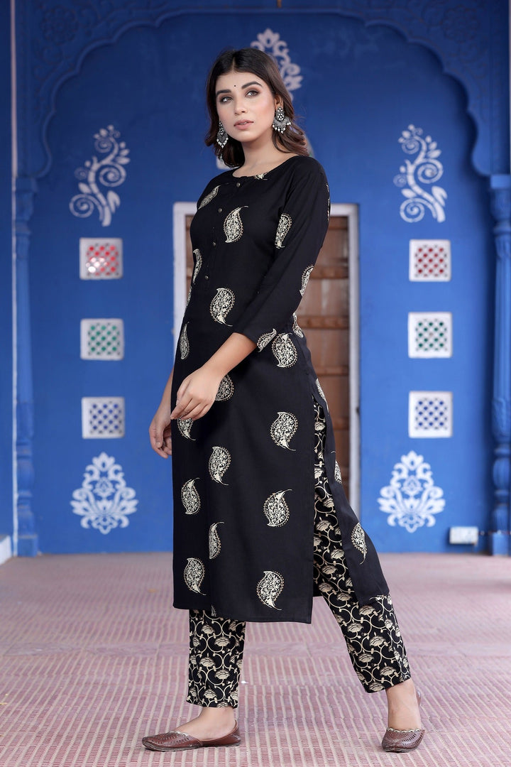 Black Printed Kurta Set-Yufta Store-7731SETBKS