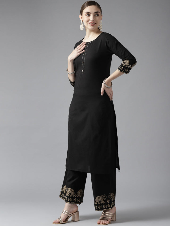 Black Printed Kurta Set-Yufta Store-9834SETBKS