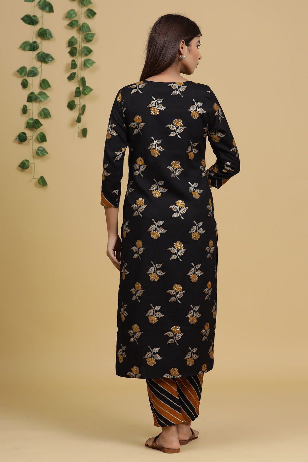 Black Printed Kutra Set-Yufta Store-2719SETBKM