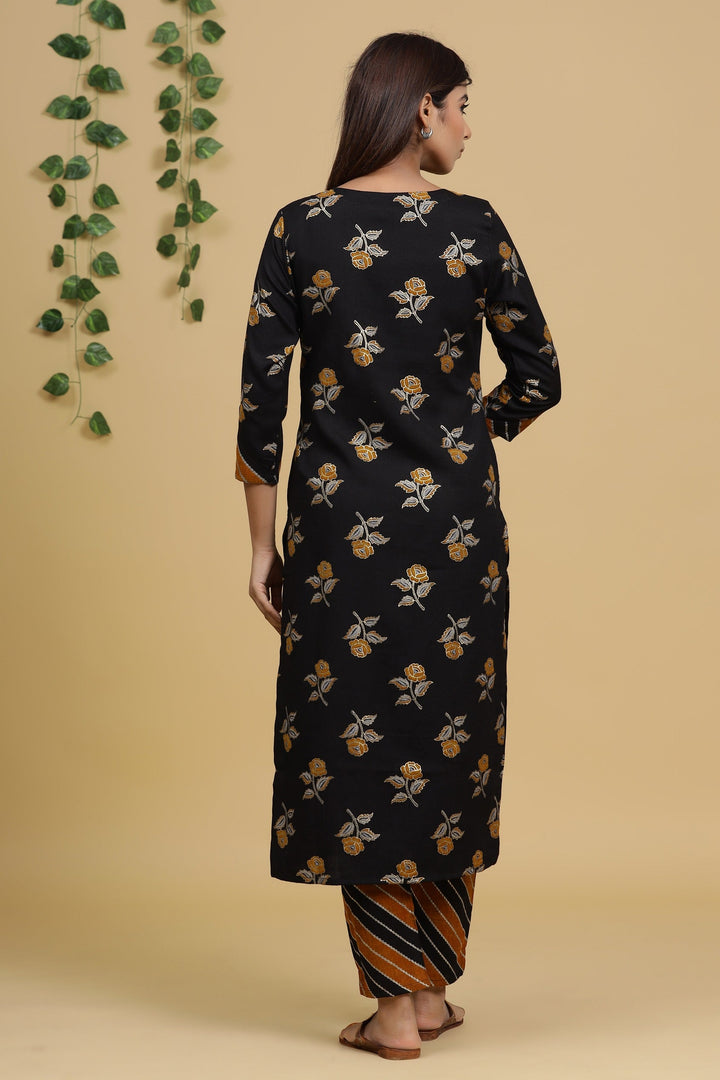 Black Printed Kutra Set-Yufta Store-2719SETBKM