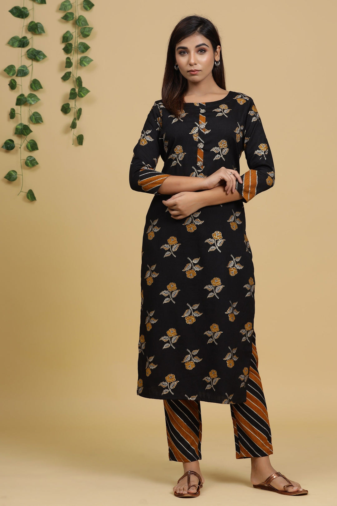 Black Printed Kutra Set-Yufta Store-2719SETBKM