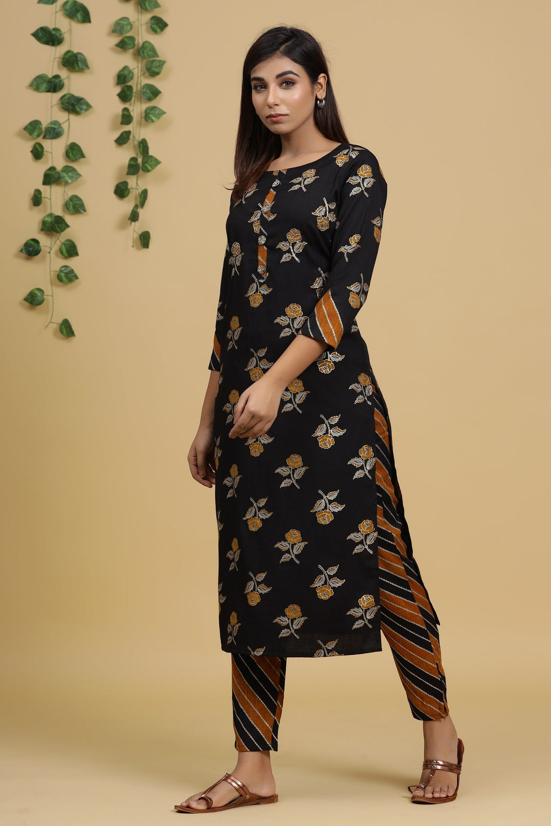 Black Printed Kutra Set-Yufta Store-2719SETBKM