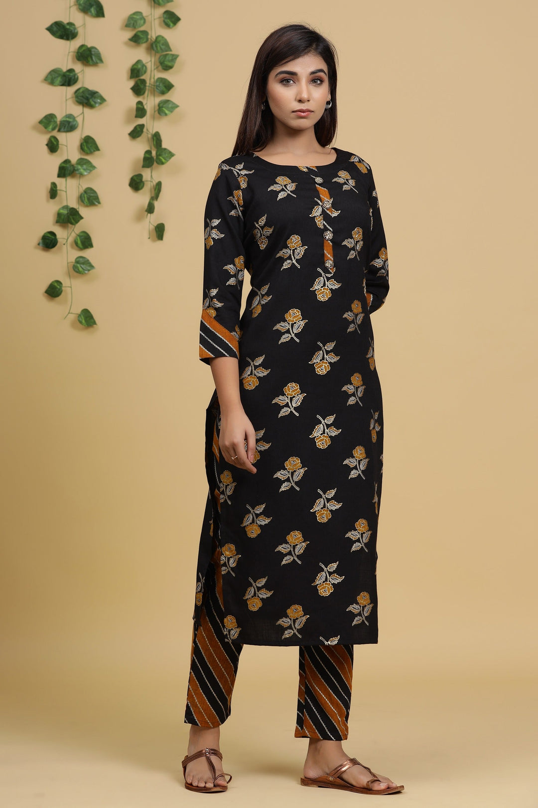 Black Printed Kutra Set-Yufta Store-2719SETBKM