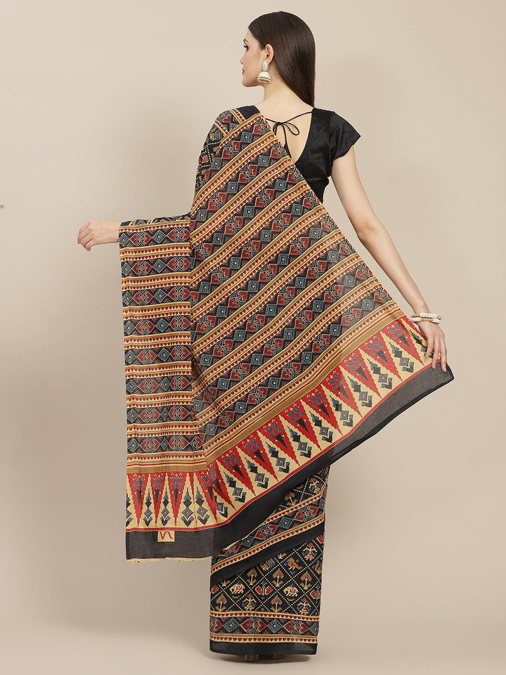 Black Printed Saree-Yufta Store-6049SARBK