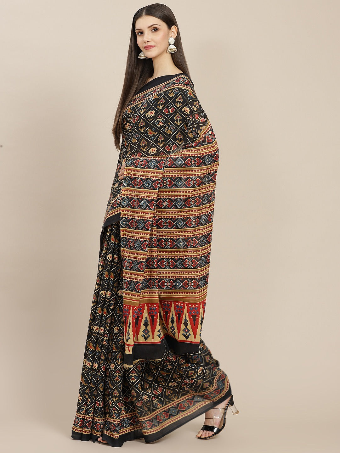 Black Printed Saree-Yufta Store-6049SARBK