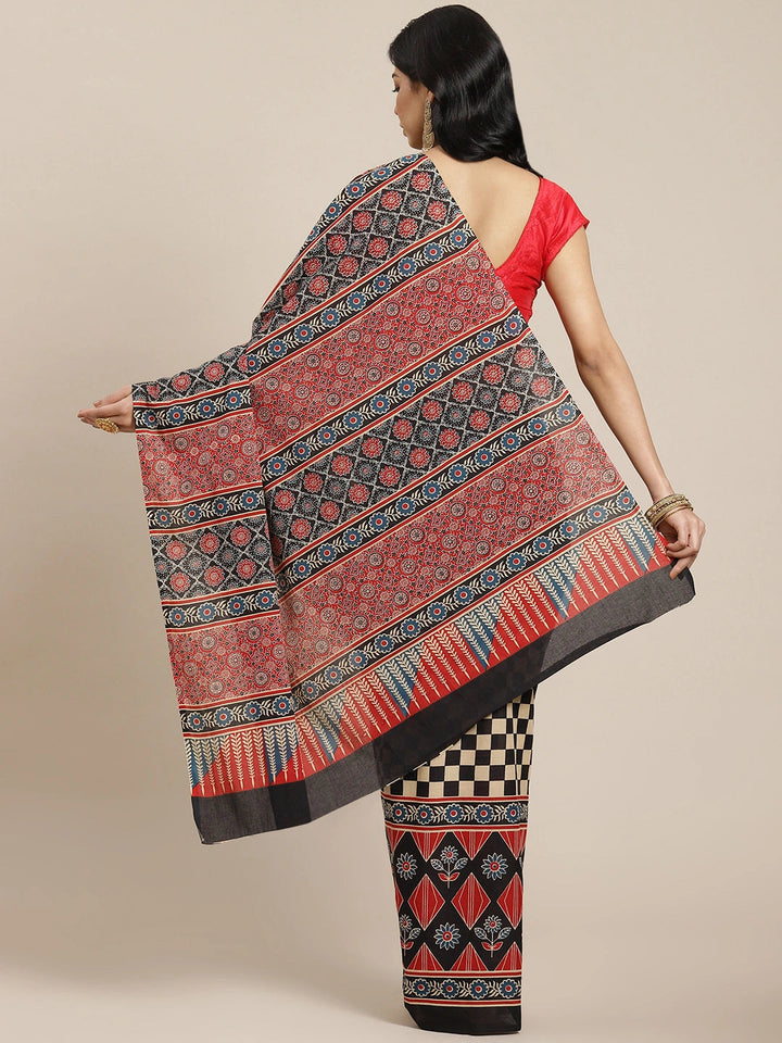 Black & Red Ethnic Motifs Saree-Yufta Store-6017SARDB