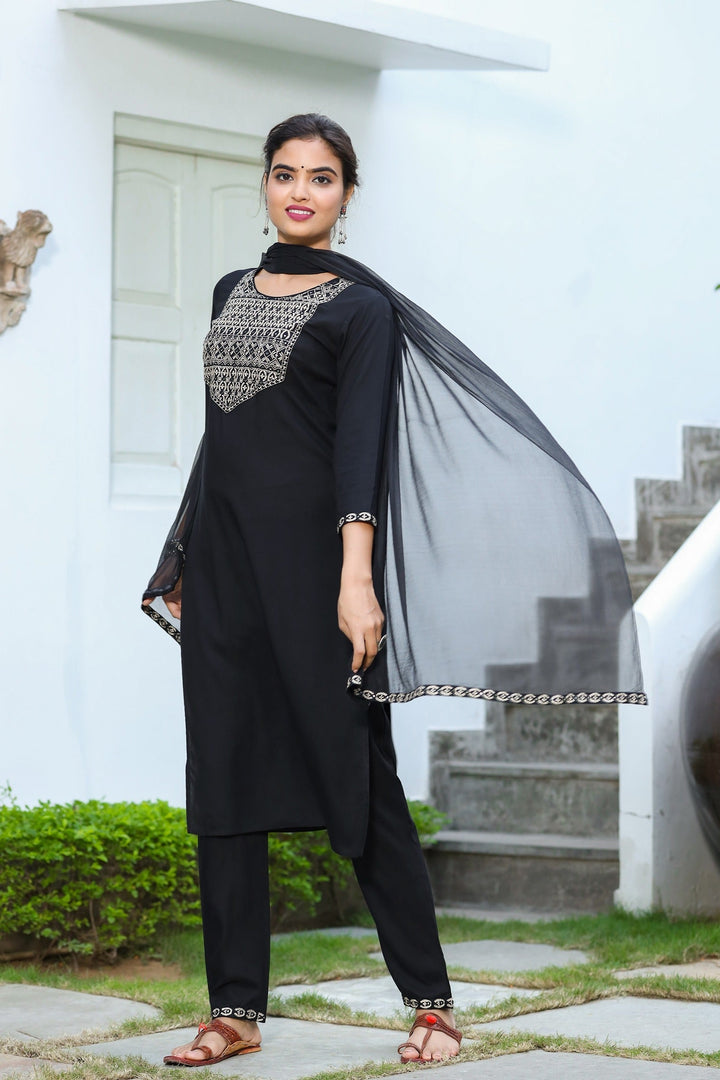 Black Solid Dupatta Set-Yufta Store-2202SKDBKS