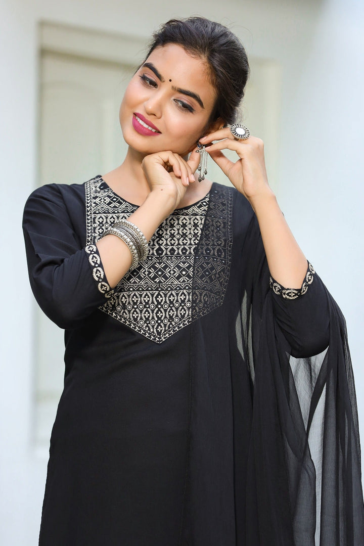 Black Solid Dupatta Set-Yufta Store-2202SKDBKS