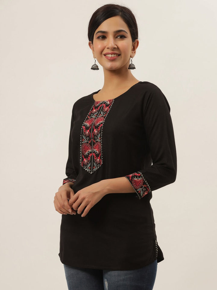 Black Solid Patchwork Top-Yufta Store-9639TOPBKXS