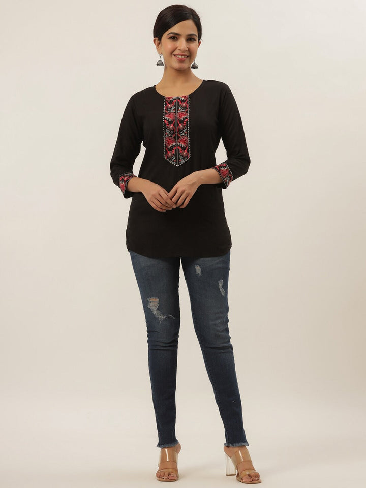 Black Solid Patchwork Top-Yufta Store-9639TOPBKXS