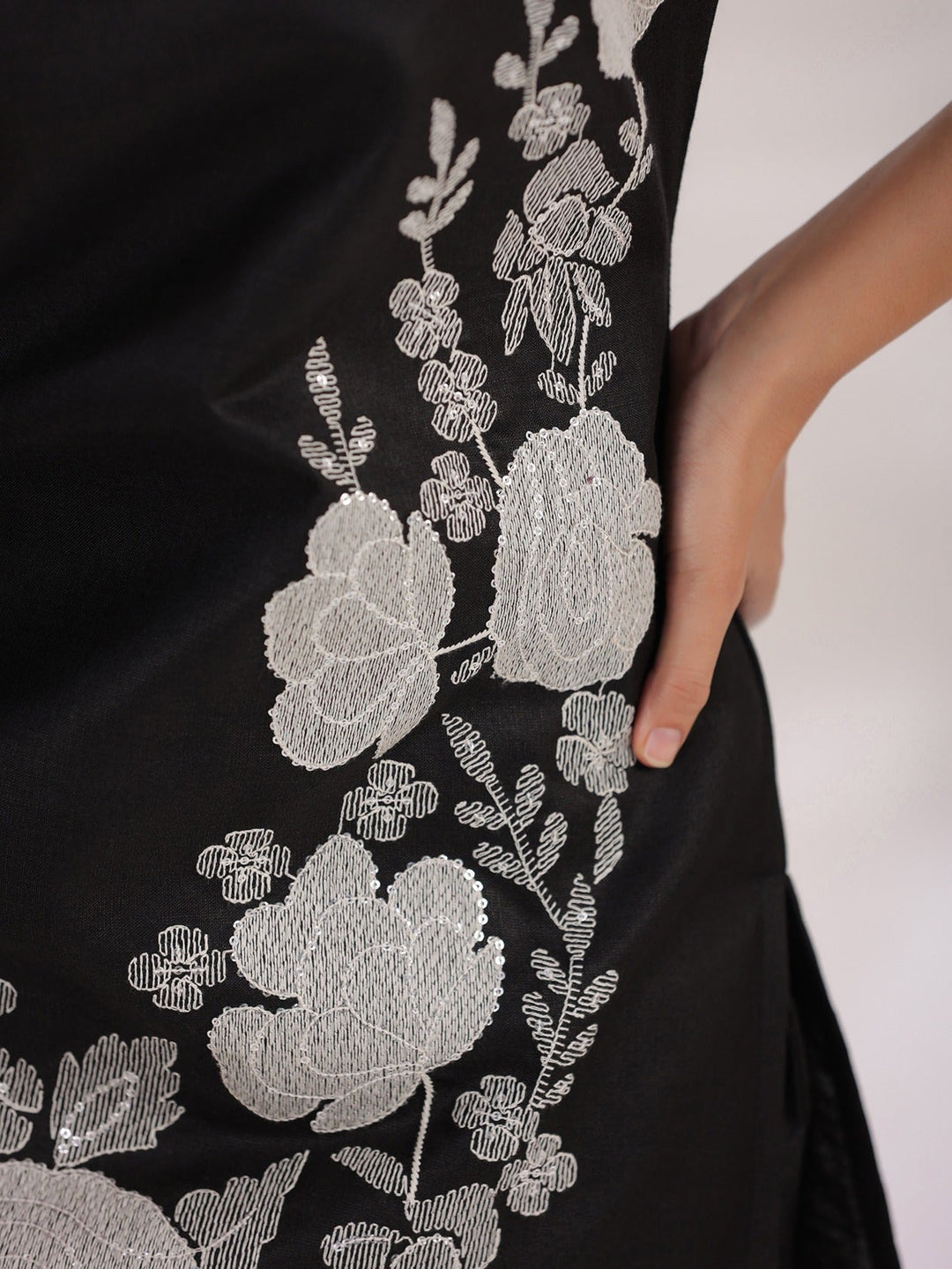 Black Straight Embroidered Co-ord set-Yufta Store-1633CRDBKS