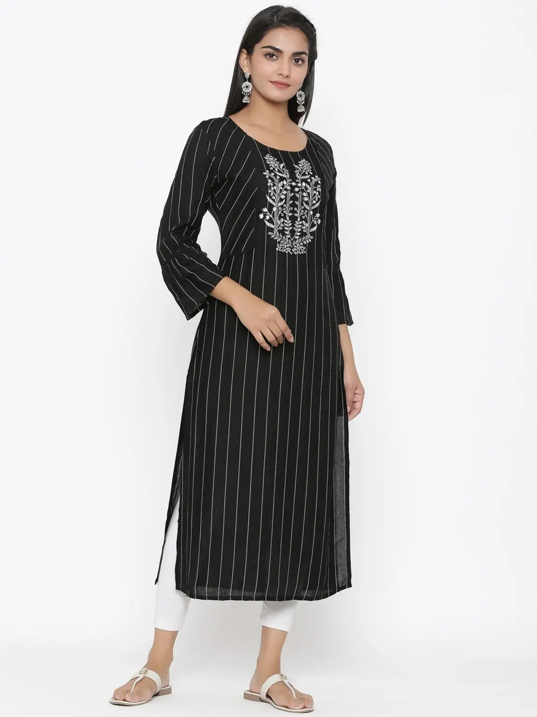 Black Straight Kurta-Yufta Store-7371KURBKS