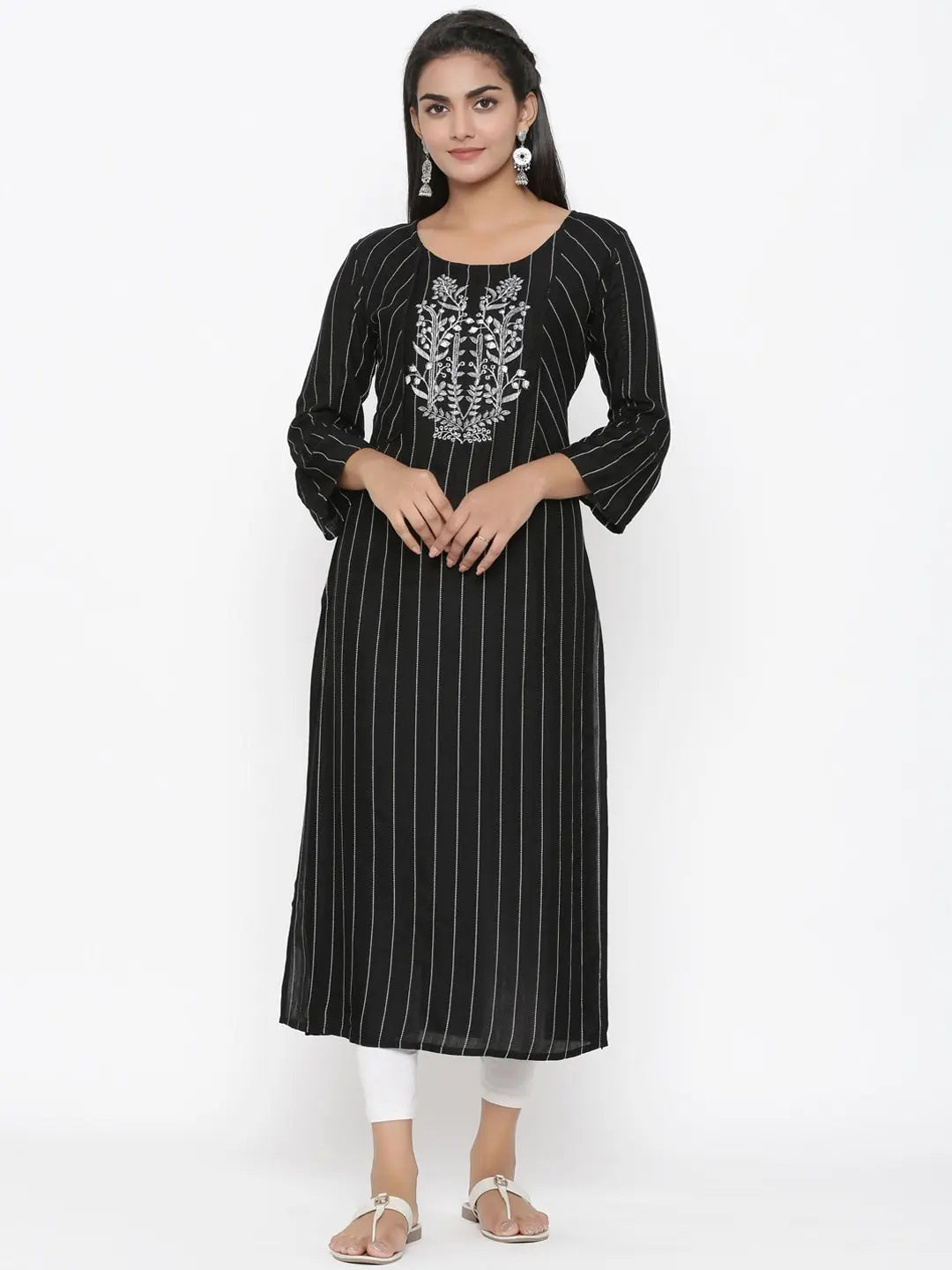 Black Straight Kurta-Yufta Store-7371KURBKS