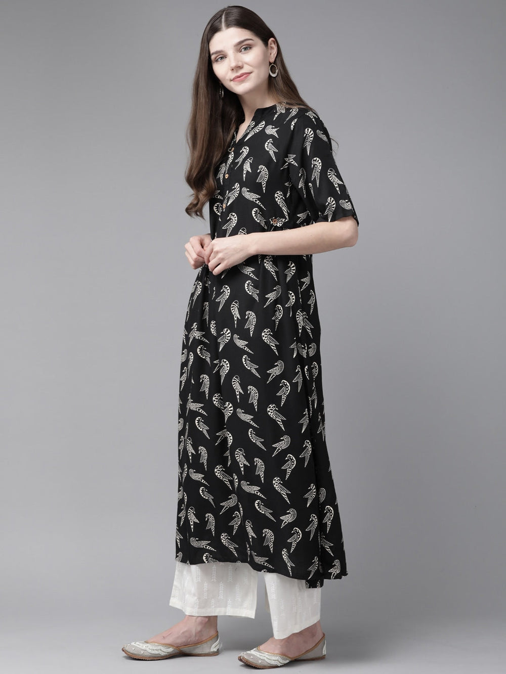 Black & White A-Line Kurta-Yufta Store-7673KURBKS