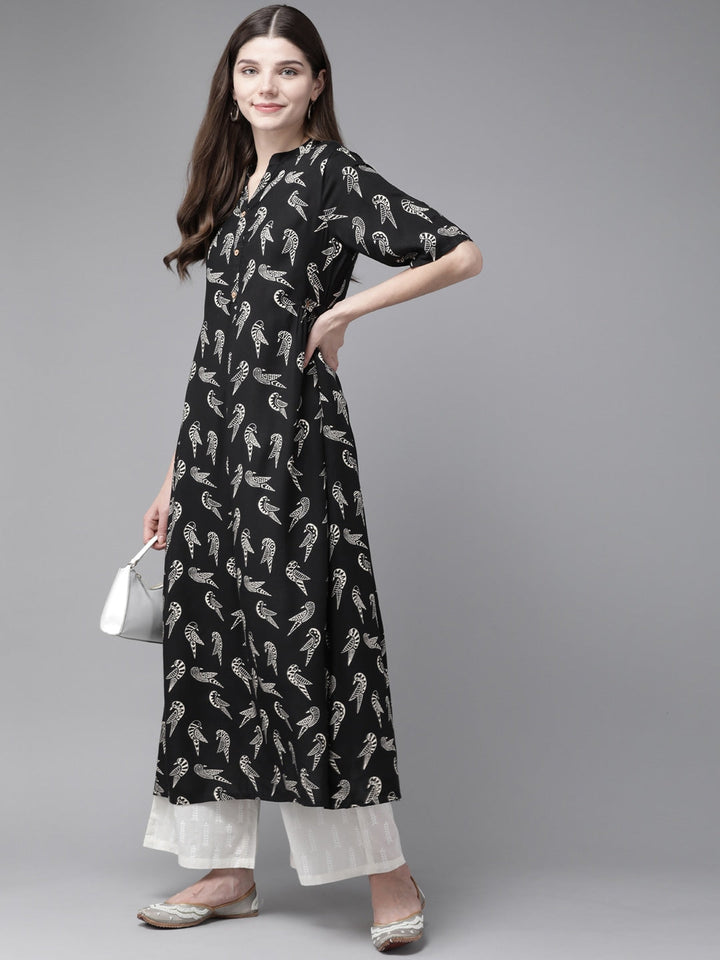 Black & White A-Line Kurta-Yufta Store-7673KURBKS