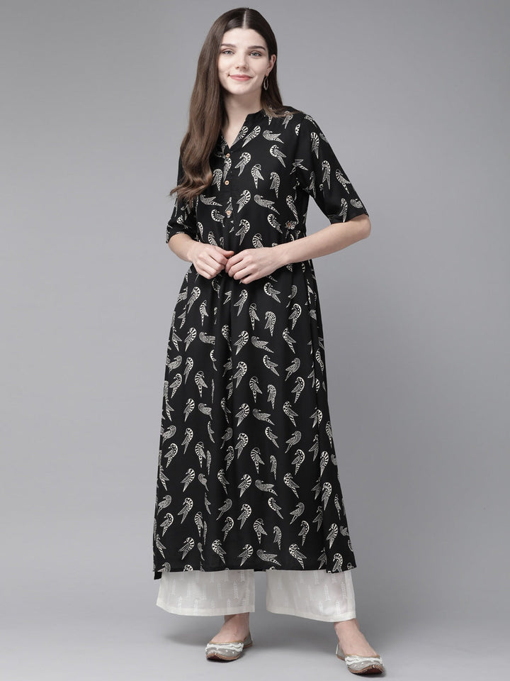 Black & White A-Line Kurta-Yufta Store-7673KURBKS