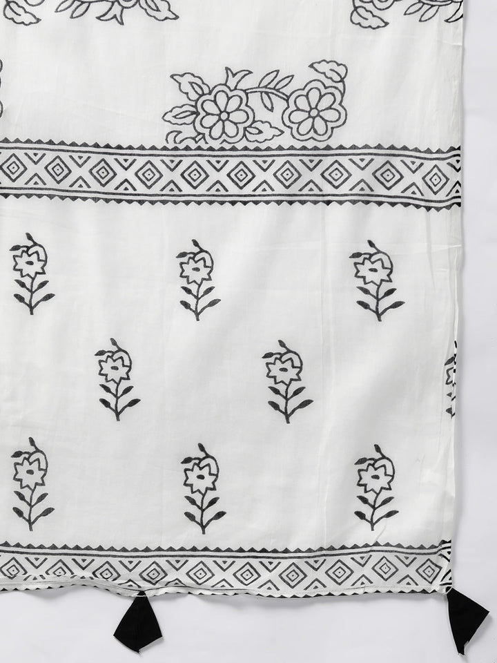 Black & White Printed Dupatta Set-Yufta Store-9398SKDBKS