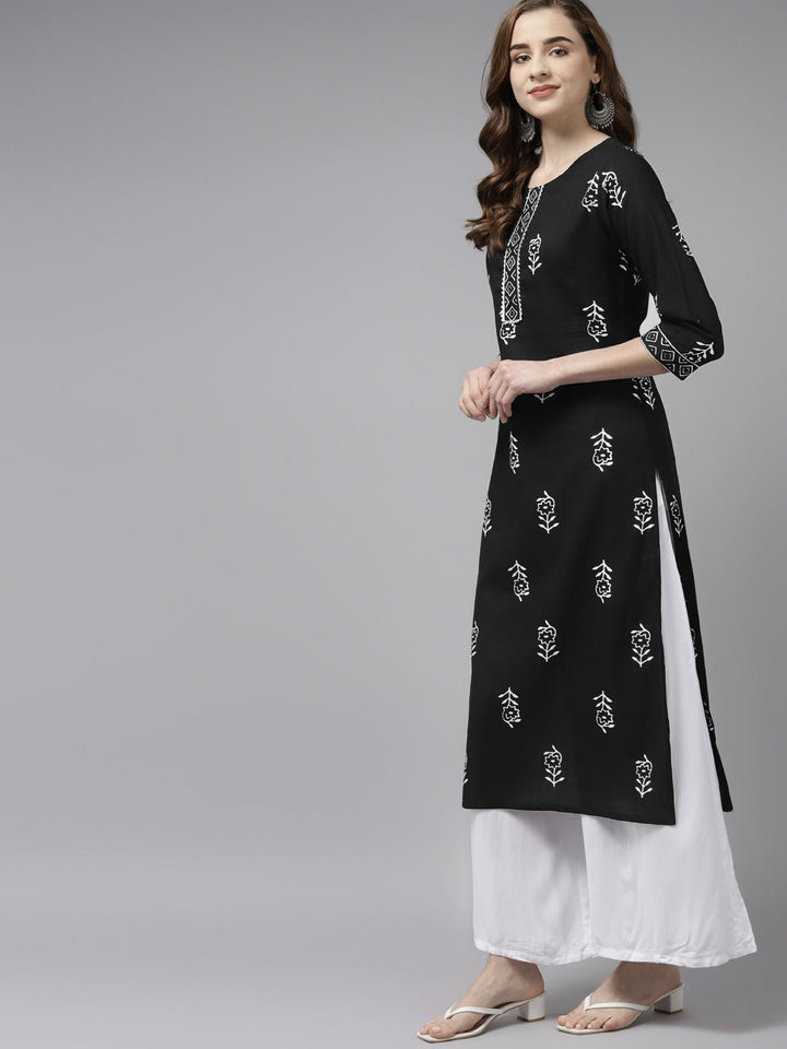 Black & White Printed Kurta-Yufta Store-9398KURBKS