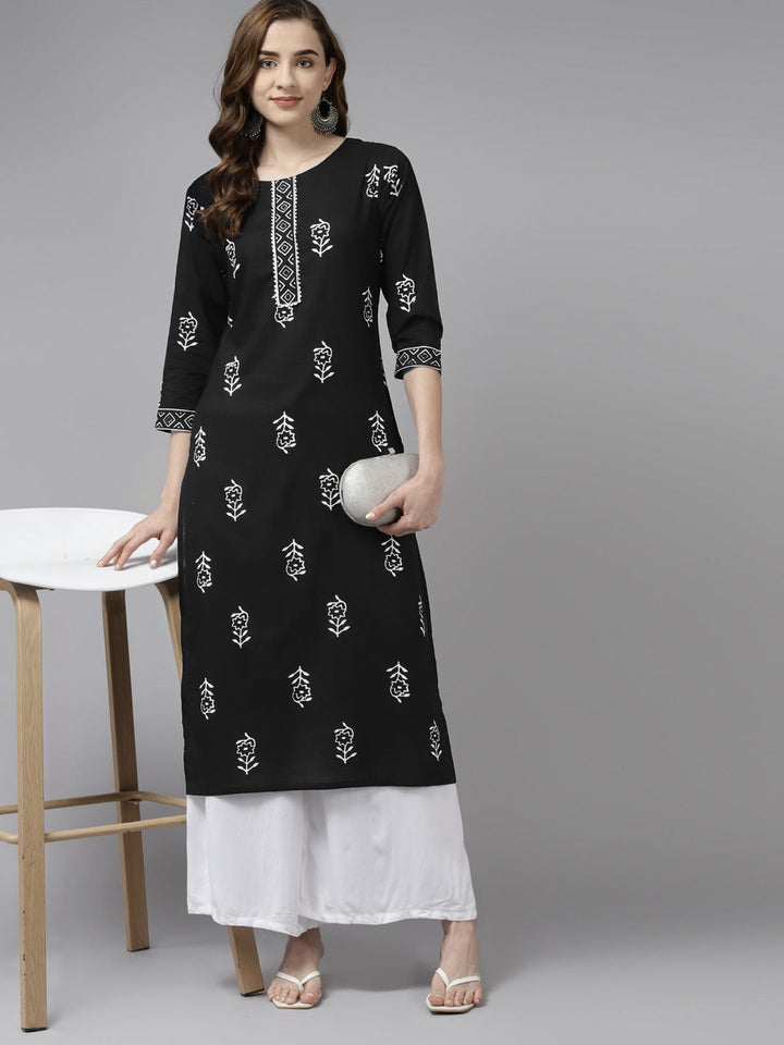 Black & White Printed Kurta-Yufta Store-9398KURBKS