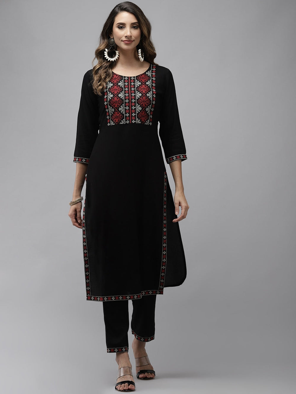 Black Yoke Design Kurta Set-Yufta Store-9300SETBKS